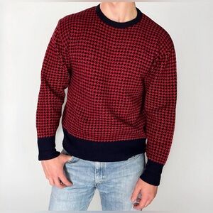 Red and Black Houndstooth Crewneck Sweater